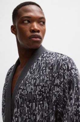 Cotton-jacquard dressing gown with embroidered logo, Dark Grey