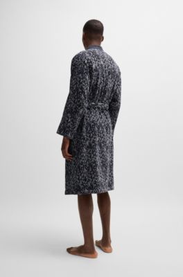Cotton-jacquard dressing gown with embroidered logo, Dark Grey