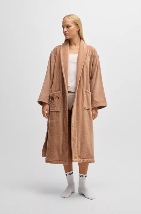 Cotton dressing gown with embroidered florals