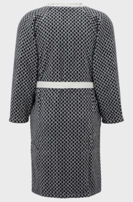 Monogram dressing gown in cotton jacquard, Dark Blue