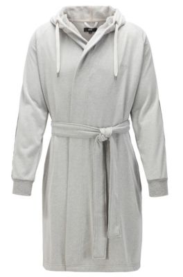 BOSS Cotton blend hooded dressing gown with taped trims