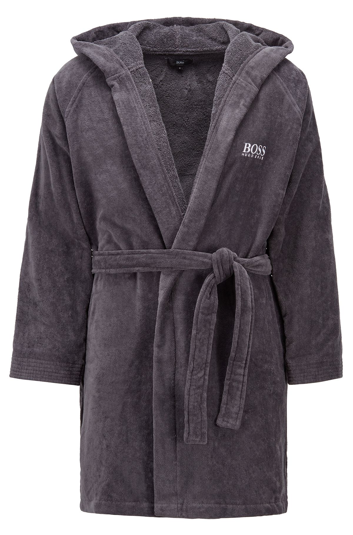 Short hooded dressing gown in Egyptian cotton, Dark Grey