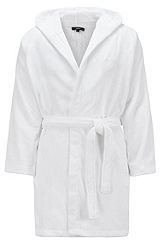 Short hooded dressing gown in Egyptian cotton, White