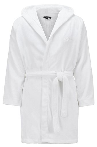 Robe de chambre courte à capuche en coton égyptien, Blanc
