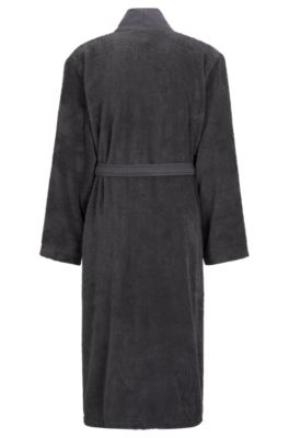Logo-lapel dressing gown in long-fibre cotton, Dark Grey