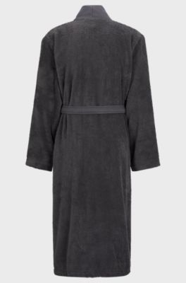 Logo-lapel dressing gown in long-fibre cotton, Dark Grey
