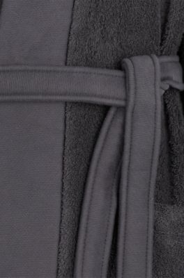 Logo-lapel dressing gown in long-fibre cotton, Dark Grey