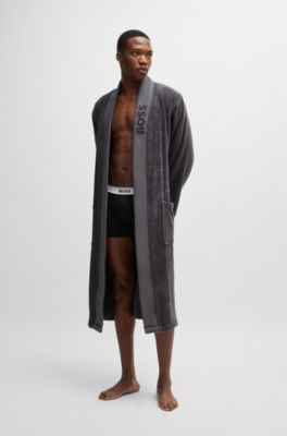 Peignoir en coton &agrave; longues fibres avec revers &agrave; logo, Gris sombre