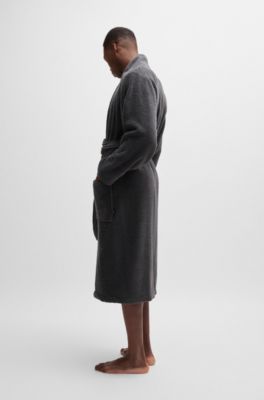 Vestaglia in cotone a fibra lunga con revers con logo, Grigio scuro