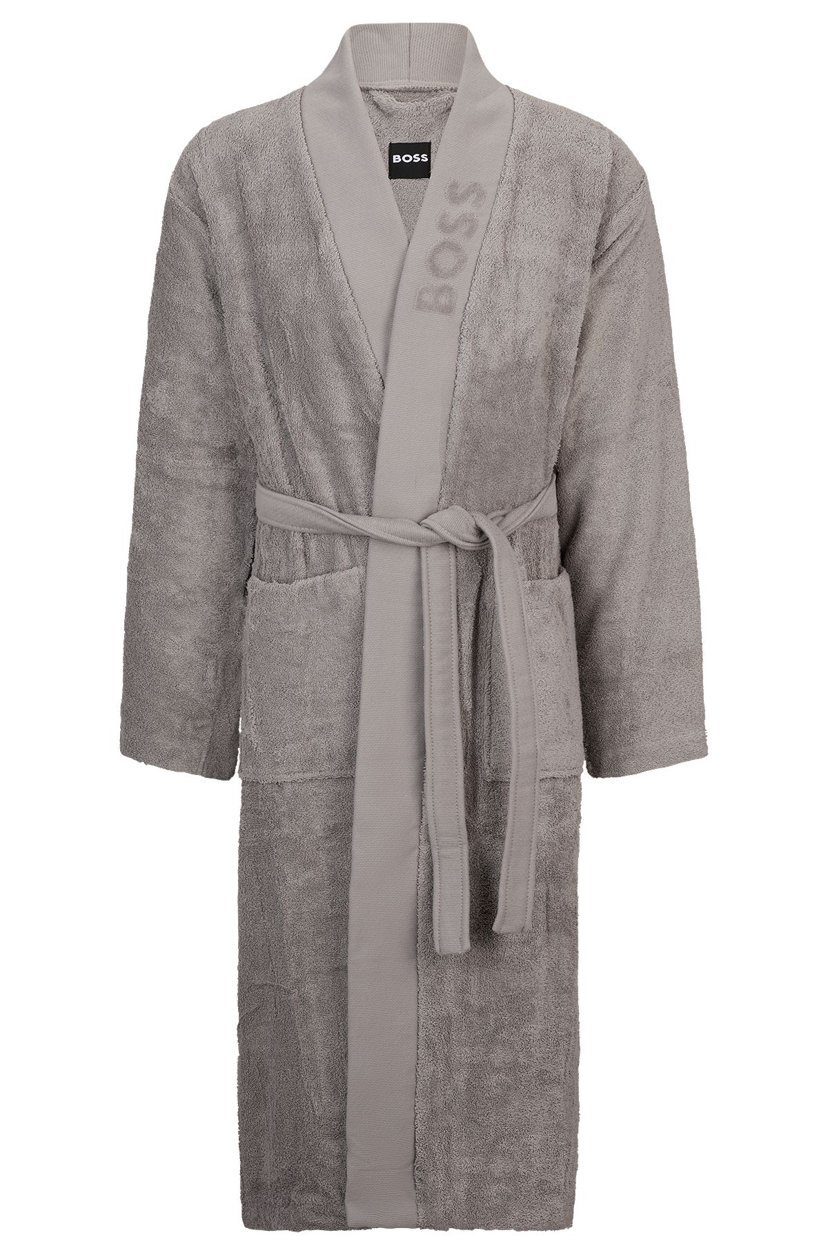 Logo-lapel dressing gown in long-fibre cotton, Grey