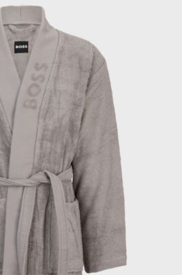 Vestaglia in cotone a fibra lunga con revers con logo, Grigio