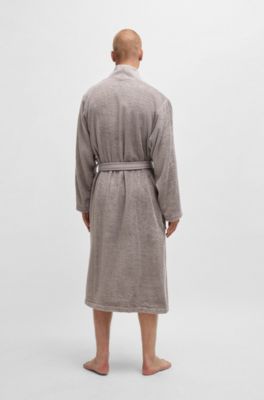 Logo-lapel dressing gown in long-fibre cotton, Grey