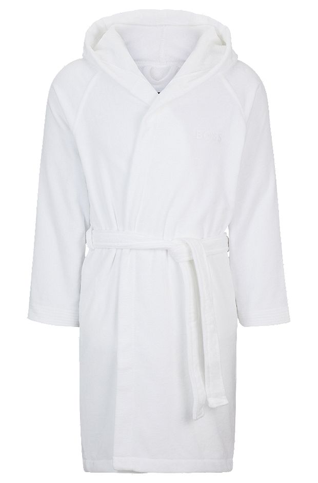 Logo-lapel dressing gown in long-fibre cotton, White