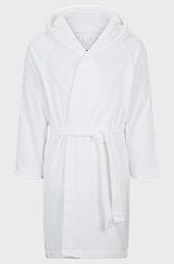 Logo-lapel dressing gown in long-fibre cotton, White