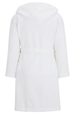 Logo-lapel dressing gown in long-fibre cotton, White