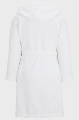 Logo-lapel dressing gown in long-fibre cotton, White
