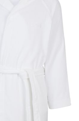 Logo-lapel dressing gown in long-fibre cotton, White