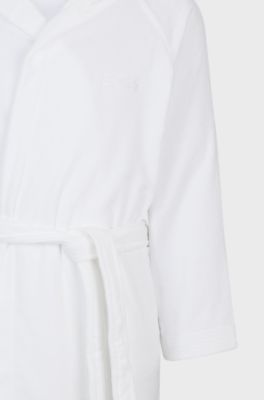 Vestaglia in cotone a fibra lunga con revers con logo, Bianco