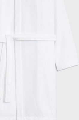 Morgenmantel aus langfaseriger Baumwolle mit Logo-Revers, Wei&szlig;