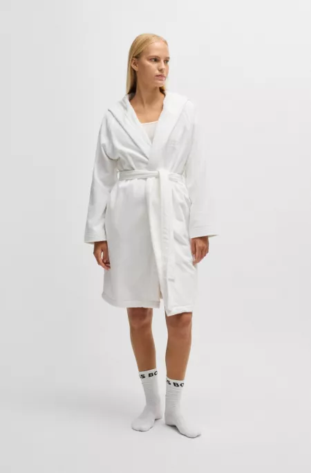 Logo-lapel dressing gown in long-fibre cotton