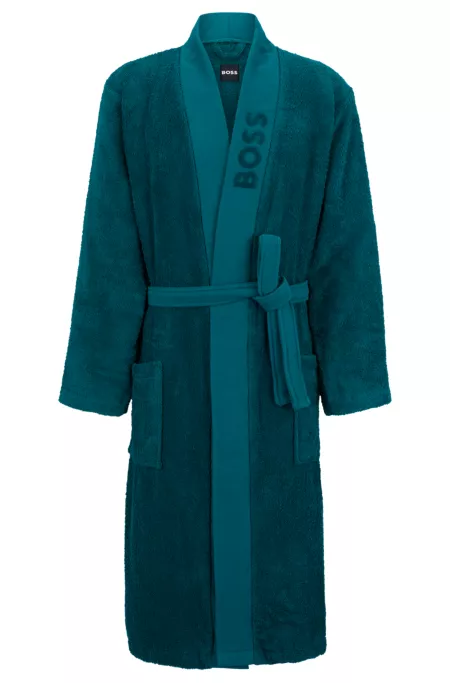 Logo-lapel dressing gown in long-fibre cotton