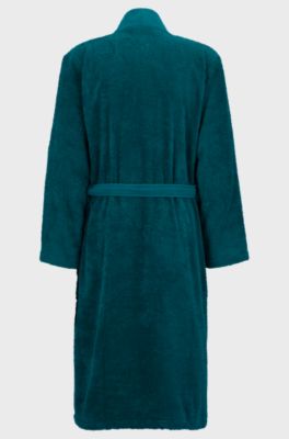 Logo-lapel dressing gown in long-fibre cotton, Dark Green