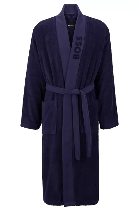 Logo-lapel dressing gown in long-fibre cotton