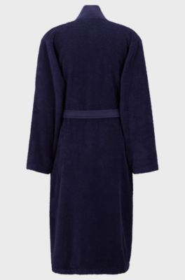 Logo-lapel dressing gown in long-fibre cotton, Dark Blue