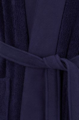 Logo-lapel dressing gown in long-fibre cotton, Dark Blue