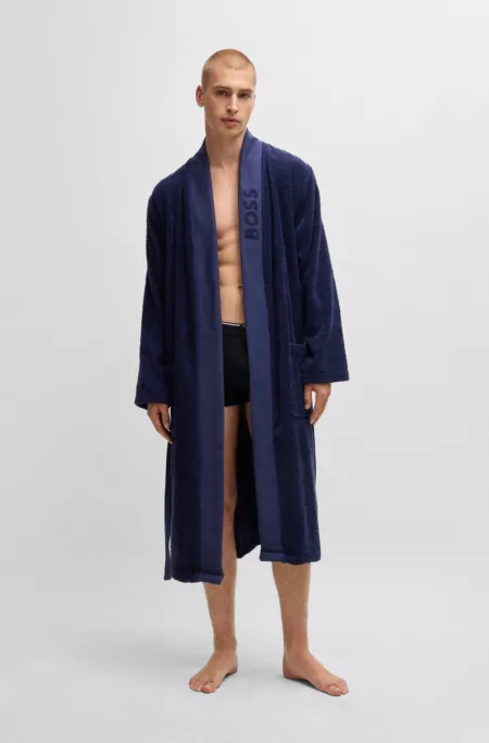 Logo-lapel dressing gown in long-fibre cotton