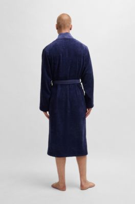 Logo-lapel dressing gown in long-fibre cotton, Dark Blue