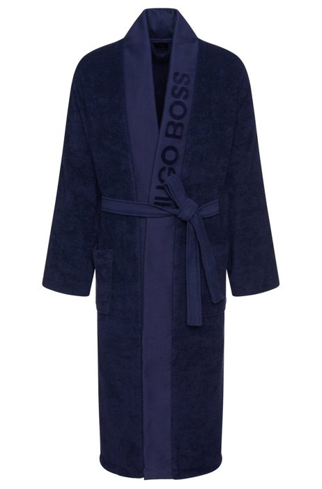 Vestaglia in cotone egiziano con revers a scialle brandizzato, Blu scuro