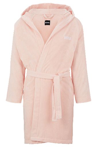 Logo-lapel dressing gown in long-fibre cotton, Pink