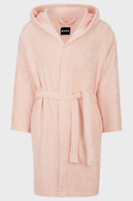 Logo-lapel dressing gown in long-fibre cotton, Pink