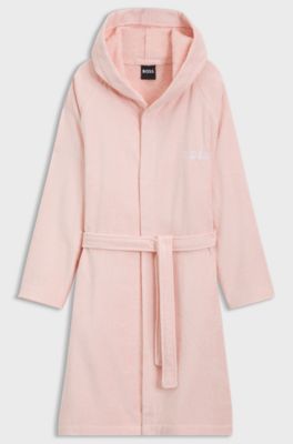 Logo-lapel dressing gown in long-fibre cotton, Pink