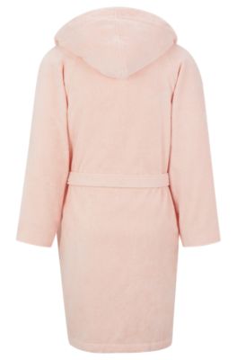 Logo-lapel dressing gown in long-fibre cotton, Pink