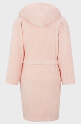 Logo-lapel dressing gown in long-fibre cotton, Pink