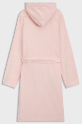 Logo-lapel dressing gown in long-fibre cotton, Pink