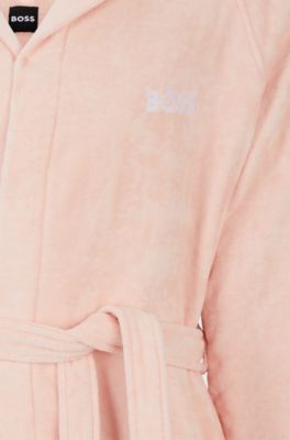 Vestaglia in cotone a fibra lunga con revers con logo, Rosa