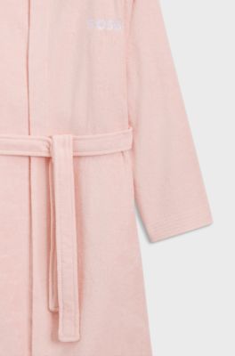 Logo-lapel dressing gown in long-fibre cotton, Pink