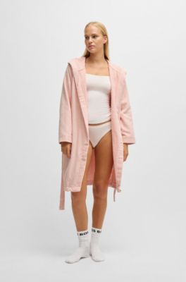 Logo-lapel dressing gown in long-fibre cotton, Pink