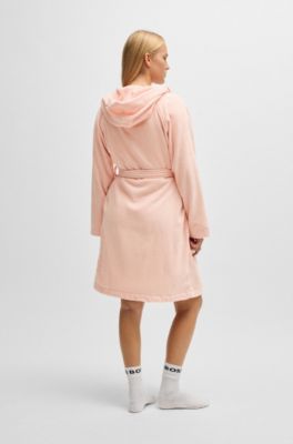 Vestaglia in cotone a fibra lunga con revers con logo, Rosa