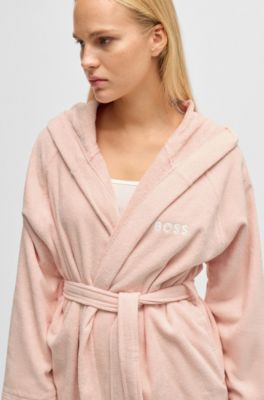 Vestaglia in cotone a fibra lunga con revers con logo, Rosa