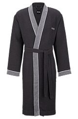 Honeycomb-cotton dressing gown with terry contrasts, Dark Grey