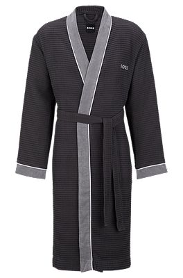 BOSS Honeycomb cotton dressing gown with terry contrasts