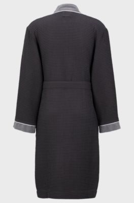 Peignoir en coton nid-d&rsquo;abeilles &agrave; d&eacute;tails contrastants en molleton, Gris sombre