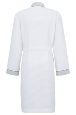 Ochtendjas van katoen met honingraatstructuur en badstofcontrasten, Wit