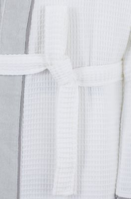 Honeycomb-cotton dressing gown with terry contrasts, White