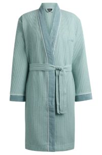 Honeycomb-cotton dressing gown with terry contrasts, Light Green