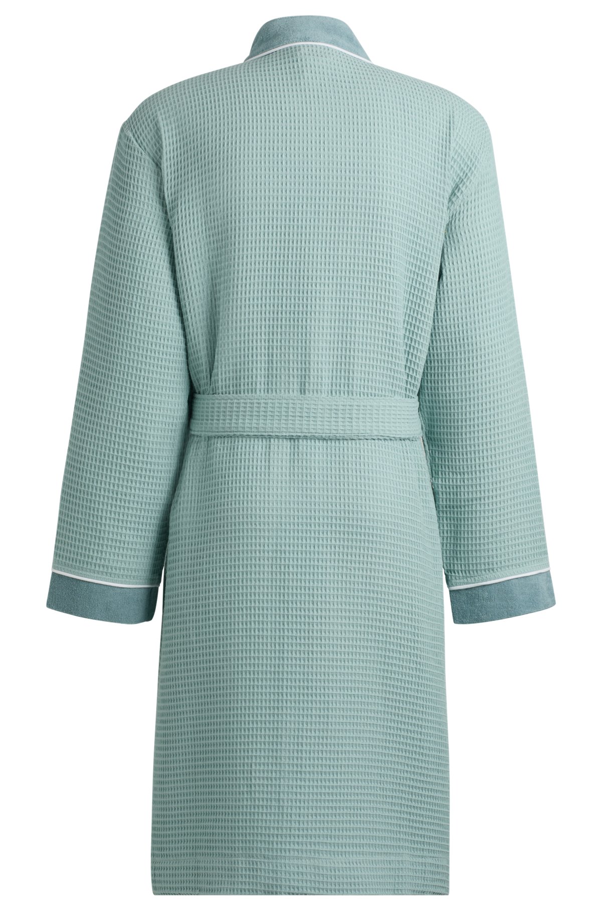 Honeycomb-cotton dressing gown with terry contrasts, Light Green